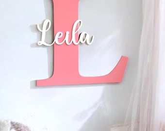 Custom Initial and Name Sign, Wooden Wall Name Plaque, Letter Sign for Door, Modern Nursery Decor, Large Personalised Letter, Kids Room