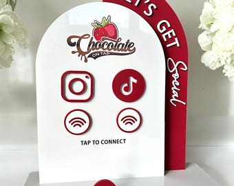 NFC Acryl Social Media Schild, Tap to Touch Sign für Marketing, Double Arch, Visitenkartenhalter, Logo, Instagram, Facebook