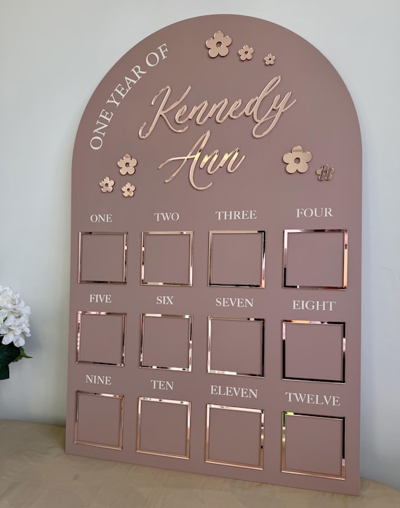 Custom First Birthday Photo Board, One Year of Photos Milestone Board, Personalised Baby Photo Board, Flower Theme Birthday Sign