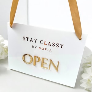 Custom Open Closed Acrylic Business Sign With Hanging Ribbon, Shop ...