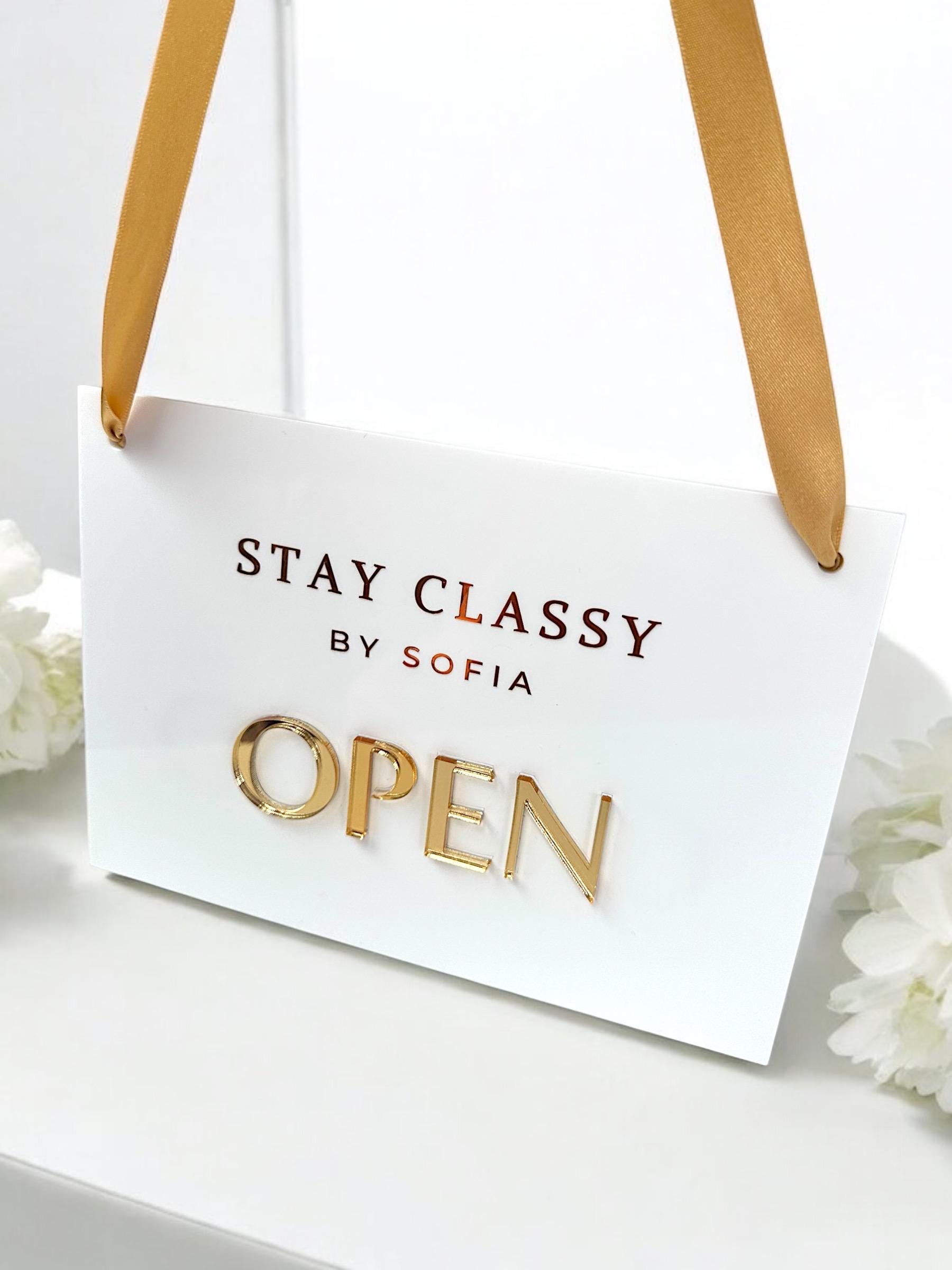 Custom Open Closed Acrylic Business Sign With Hanging Ribbon, Shop ...