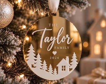 Personalised Family Christmas Bauble, Custom Family Name Ornament, Mirrored Acrylic Christmas Decoration, Family Xmas Gift 2026