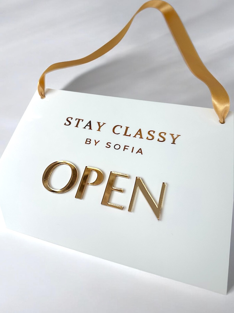 Custom Open Closed Acrylic Business Sign With Hanging Ribbon, Shop ...
