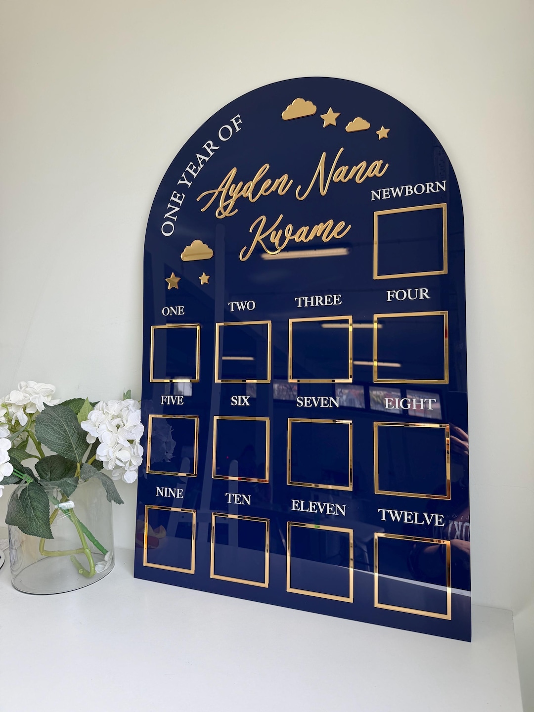 Custom First Birthday Photo Board, One Year of Photos Milestone Board ...