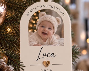 Personalised Baby’s First Christmas Photo Bauble 2026, Custom Baby Photo Ornament, Baby Name Christmas Keepsake, Newborn Christmas Gift