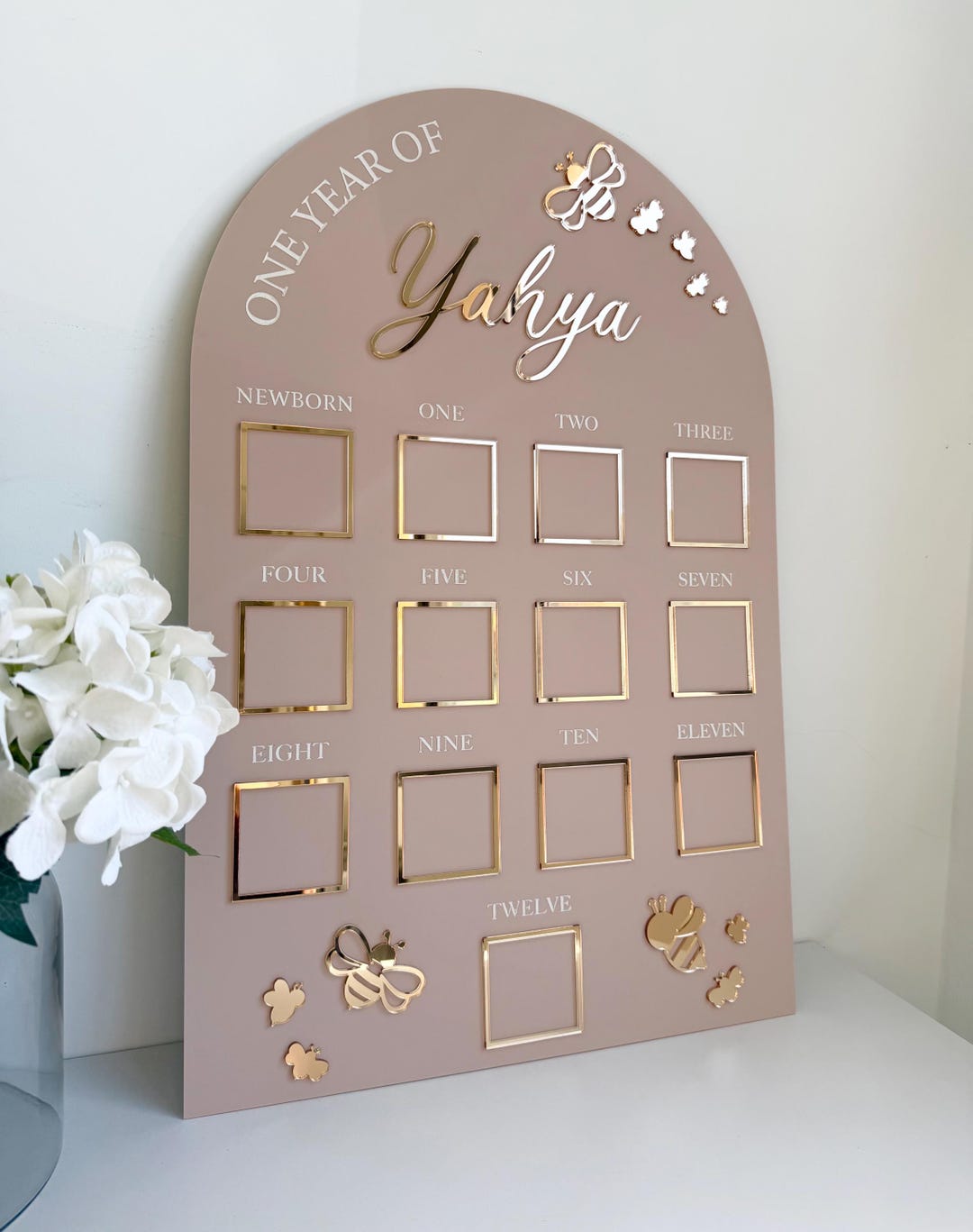 Custom First Birthday Photo Board, One Year of Photos Milestone Board ...