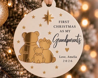First Christmas as Grandparents Bauble, Personalised New Grandma & Grandad Christmas Ornament, New Grandparents Gift, Secret Santa Gift