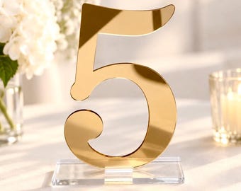 Wedding Table Numbers with Clear Base, Acrylic Table Numbers, Gold Silver Rose Gold Mirror, Wedding Reception Table Decor