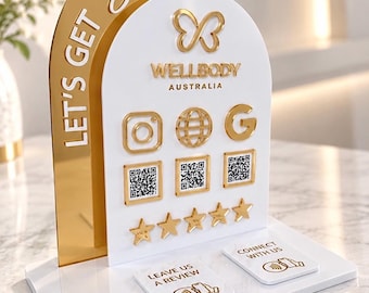 Custom Acrylic Social Media Sign, QR Code & NFC Review Stand, Instagram Business Counter Sign, Salon Reception Display