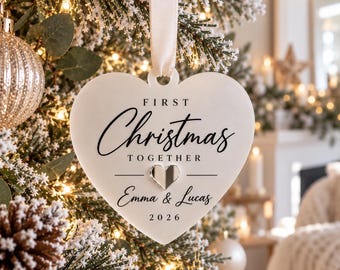 Personalised First Christmas Together Bauble, Couples Christmas Ornament, Our First Christmas 2026, Acrylic Heart Keepsake Gift