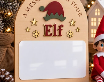 Elf Message Board, Personalised Christmas Elf Plaque, Reusable Elf Note Board, Elf on the Shelf Accessories, Christmas Countdown Tradition