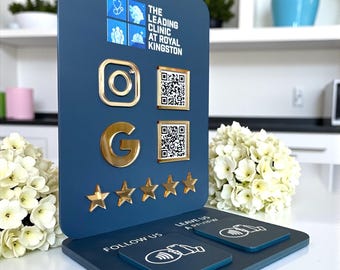 Personalisiertes NFC Business Schild mit Logo | Tippen Sie auf, um zu bezahlen, zu verfolgen und zu überprüfen | Kontaktloses Social Media Schild | QR und NFC Smart Sign für kleine Unternehmen
