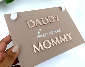 Custom Acrylic Page Boy Sign, Personalised Wedding Sign for Son or Daughter, Flower Girl, Ring Bearer, Daddy Here Comes Mummy Plaque