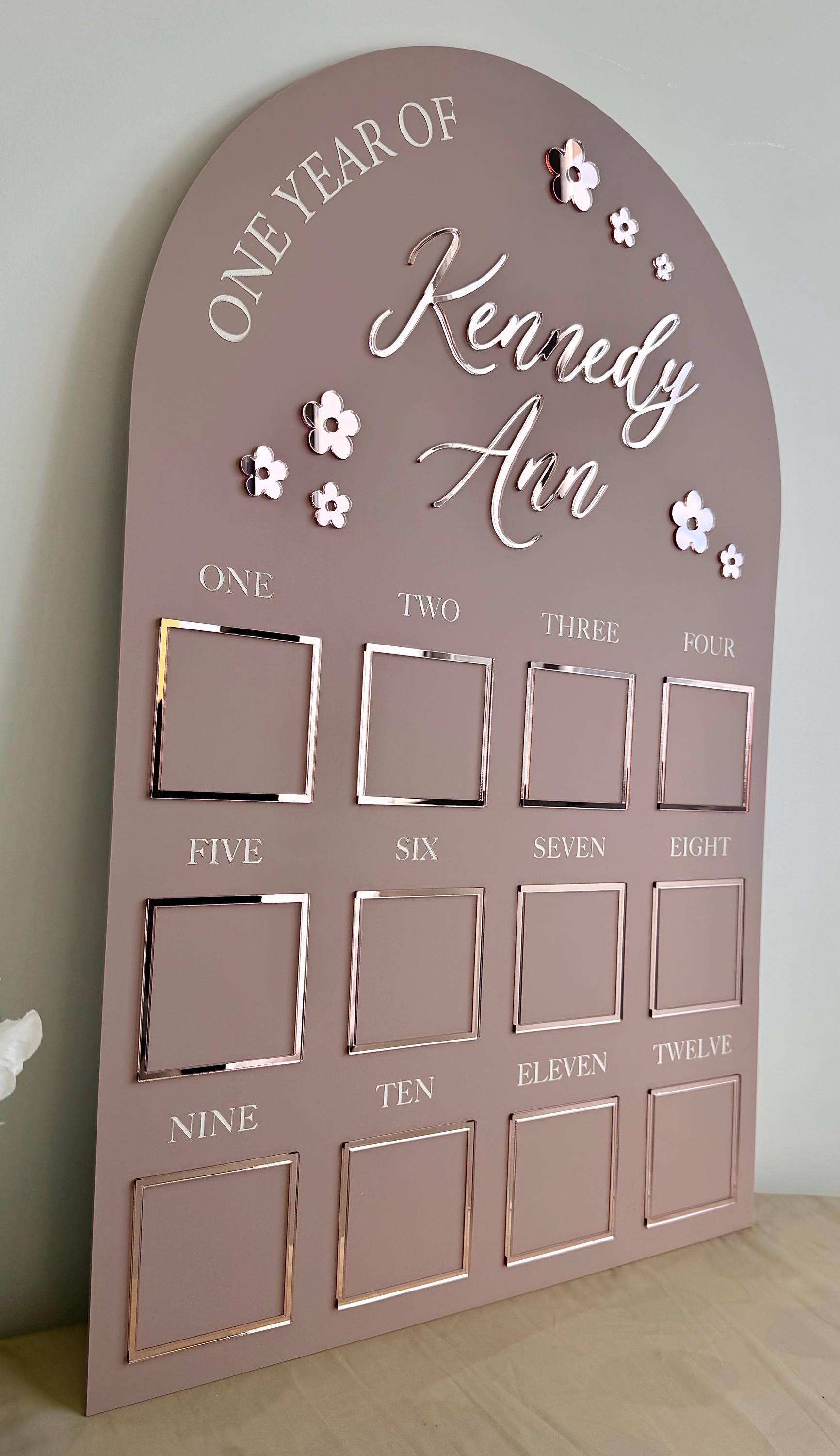 Custom First Birthday Photo Board, One Year of Photos Milestone Board ...