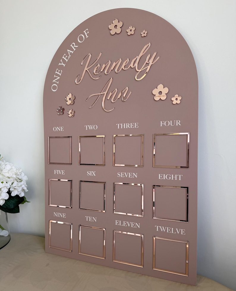 Custom First Birthday Photo Board, One Year of Photos Milestone Board, Personalised Baby Photo Board, Flower Theme Birthday Sign