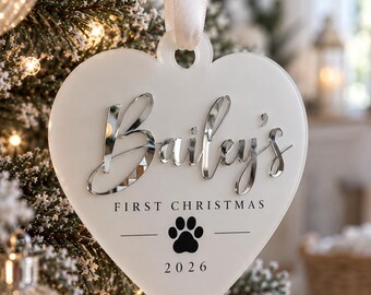Personalised Dog Christmas Bauble, Pet First Christmas Ornament, Custom Dog Name Bauble, Paw Print Christmas Decoration, Pet Gift 2026