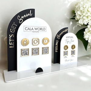 Acryl Social Media Schild & Virtuelles Trinkgeld Glas, QR Code Acryl Geschäftsschild für Marketing, Visitenkartenhalter, Website, Instagram, Facebook