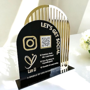 Acrylic Social Media Sign, QR Code Acrylic Business Sign for Marketing, Double Arch, Business Card Holder, Logo Branded, Instagram, Facebook