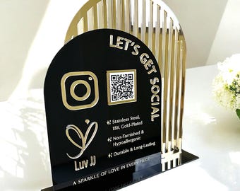 Acrylic Social Media Sign, QR Code Acrylic Business Sign for Marketing, Double Arch, Business Card Holder, Logo Branded, Instagram, Facebook