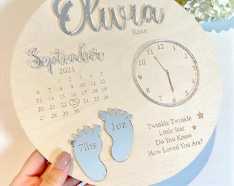 Personalisiertes neues Baby-Andenken Geschenk, Baby-Geburtsankündigung, neues Baby-Geschenk, Baby-Andenken-Plakette Geburtsankündigungs-Geschenkzeichen, Geburts-Statistiken
