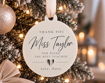Personalised Teacher Christmas Bauble, Teacher Thank You Gift, Best Teacher Ornament, Custom Teacher Gift from Pupil, Christmas Keepsake