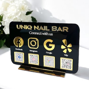 Multi Icon & QR Code Acrylic Sign, Table Top Social Media Perspex Signage, Business Marketing, Reviews, Scan to Pay, Instagram, Facebook