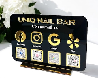 Op maat gemaakt QR-codebord, bord voor sociale media, Google Review-bord, acryl toonbankbord, Scan to Pay