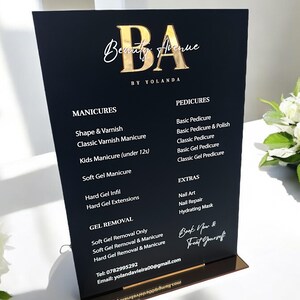 Custom Acrylic Price List Sign, Modern Salon Display Sign, Display Custom Business Sign Acrylic, Personalised Treatment Board, Salon Signage