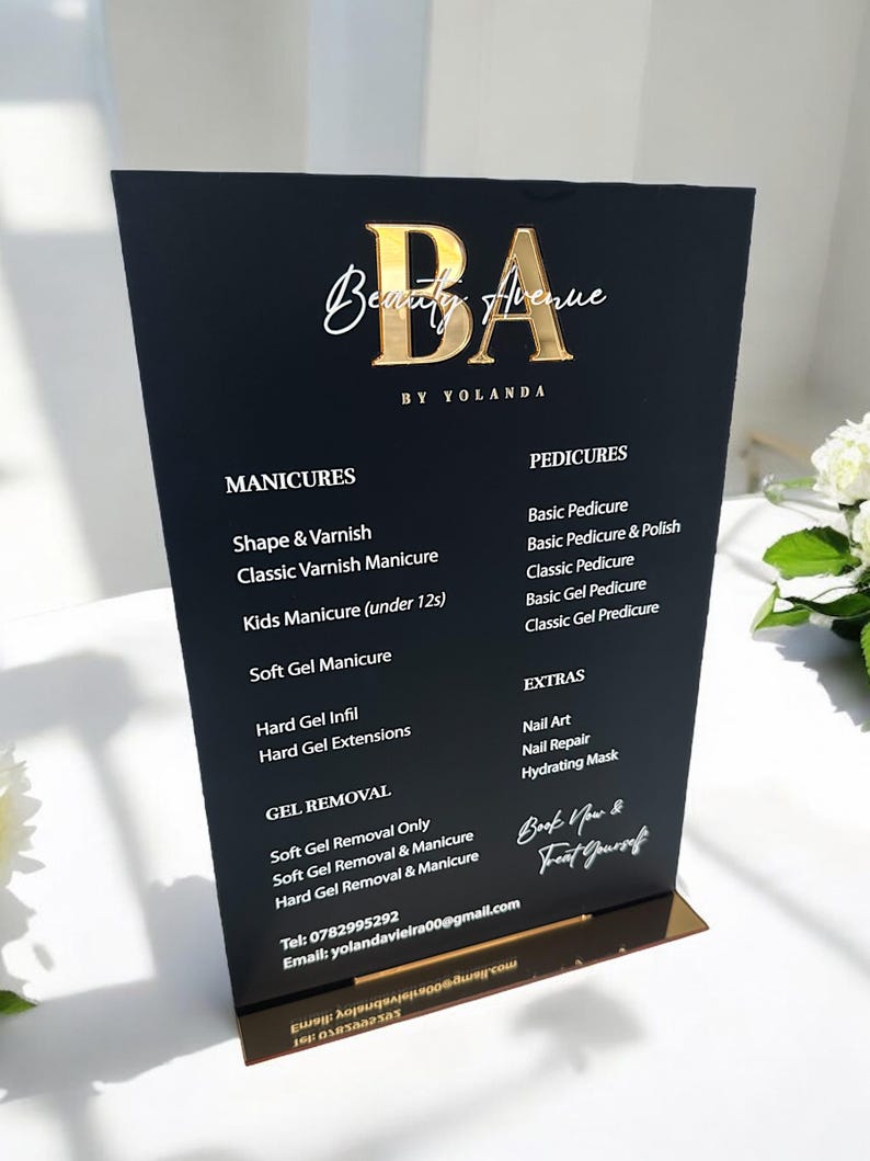 Custom Acrylic Price List Sign, Modern Salon Display Sign, Display Custom Business Sign Acrylic, Personalised Treatment Board, Salon Signage