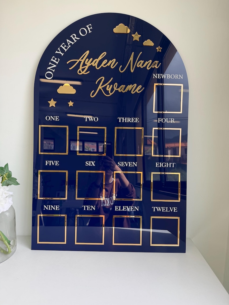 Custom First Birthday Photo Board, One Year of Photos Milestone Board ...