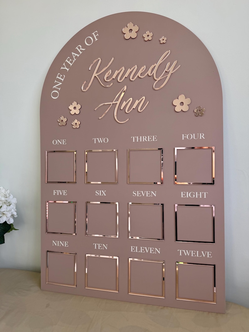 Custom First Birthday Photo Board, One Year of Photos Milestone Board, Personalised Baby Photo Board, Flower Theme Birthday Sign