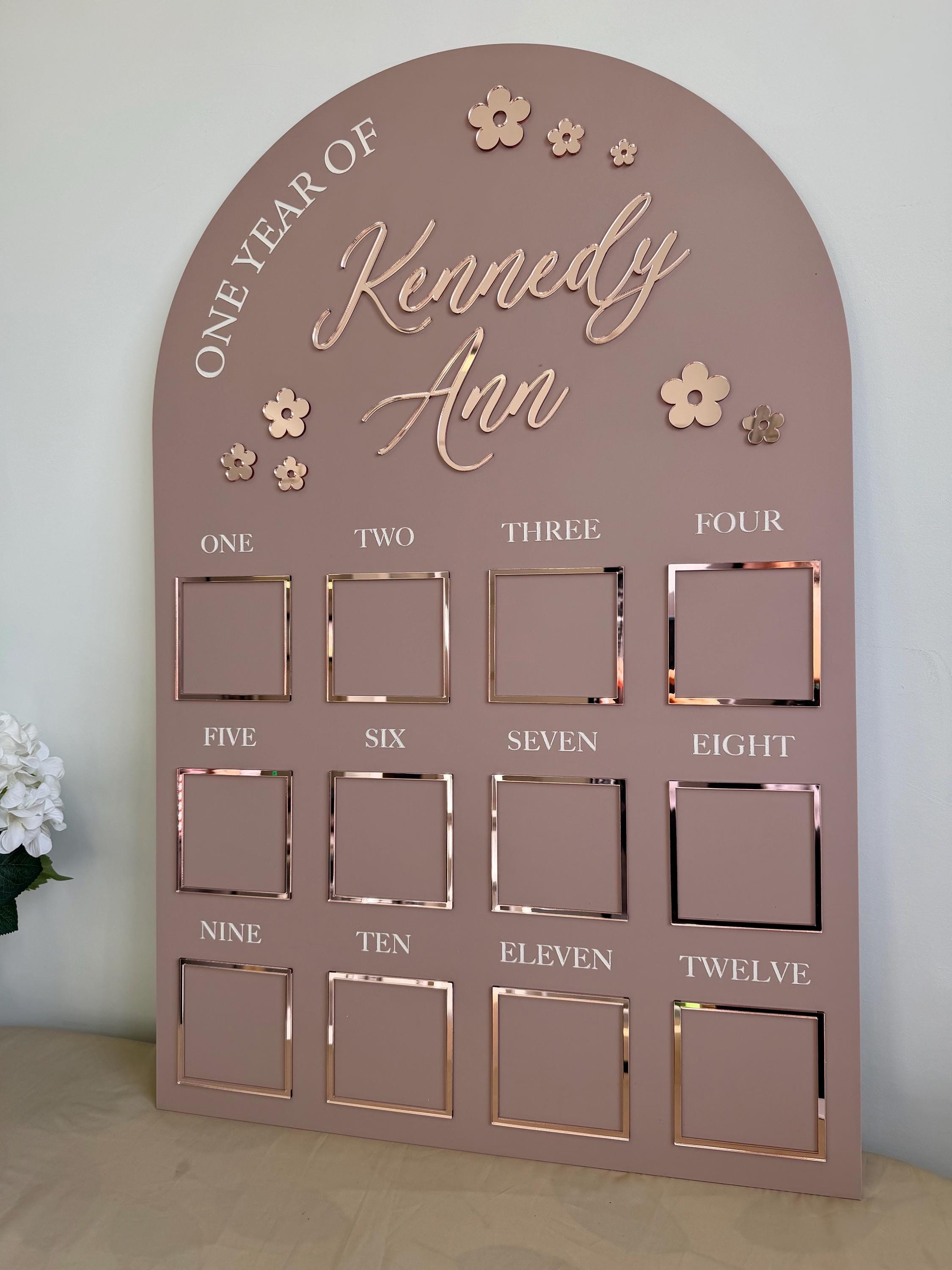 Custom First Birthday Photo Board, One Year of Photos Milestone Board ...