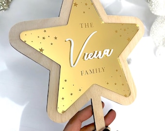 Adorno para árbol de Navidad personalizado en acrílico, estrella navideña familiar, decoración navideña personalizada, recuerdo para el árbol de Navidad, regalo de amigo invisible