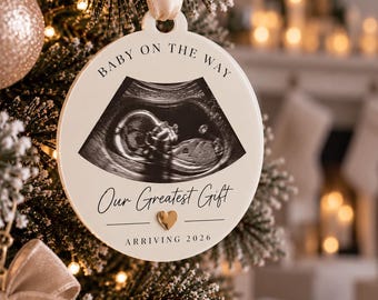 Pregnancy Announcement Ornament 2026, Personalised Ultrasound Photo Bauble, Baby Scan Christmas Ornament, Baby Announcement Keepsake