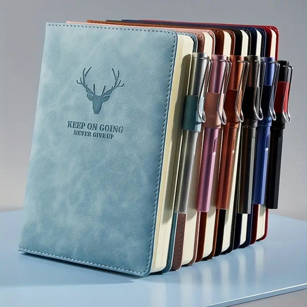 A5 Leather Notebook Elegant Refillable Loose Leaf Business Notebook/Notepad, Meeting Notebook Pen Holder