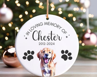 Pet Memorial Ornament, Custom Dog Photo Ornament, Dog Memorial Ornament, Personalized Dog Ornament, In Loving Memory of Pet Loss Keepsake
