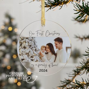Personalized Family Photo Christmas Ornament, Christmas Tree Keepsake, Family Name Ornament, Gift for friend family or self, Family of 3