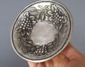 Vintage Grapevine Pewter Trinket Dish: EPU Etain Zinn 95% Mid-Century Rustic Decor