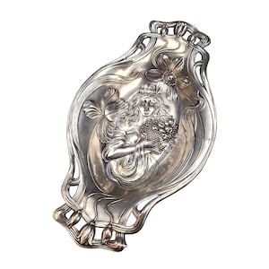 Svensk Jugendstil Bricka C.G. Hallberg Nysilver Art Nouveau Serveringsbricka c.1900