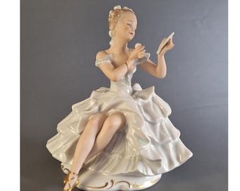 Wallendorf 1764 Figurine 1396/1, Ballerina in Rococo Dress, Hand-Painted German Porcelain, 1950s Ballet Collectible Decor Sculpture