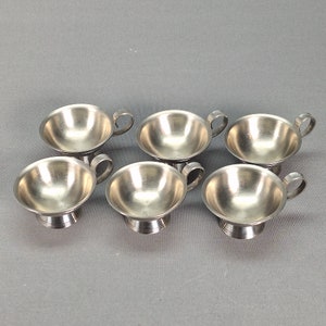 Vintage 6-piece Set of Pewter Punch Cups, by Gab Ten Made in Sweden 1972s, Handled Bowl, Scandinavian Style, Nordic Rarity for Connoisseurs