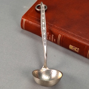 Vintage Eik Tinn Norway Pewter Ladle, Handmade Norwegian Pewter Metal Spoon in Viking Style, Scandinavian Rosemaling Pattern, Circa 1960s