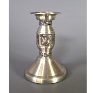 Vintage Swedish Pewter Candle Holder: Medieval Knight Relief, 1976 Nordic Decor