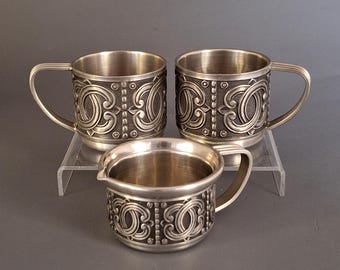 Vintage Groenlandica Pewter Cup and Creamer Set, Nordic Folk Art Decor