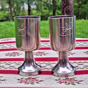 Vintage Swedish Pewter Two Cups, Mark Svensk Tenn Handarbette P10, Tenn Sweden Pewter GobletsCollectible Retro Home Decor Mid-Century 1989s
