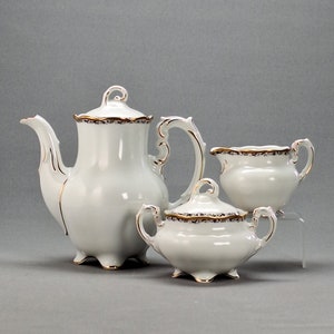 Vintage Porcelain Teapot with sugar bowl and milk jug by Koenigszelt Germany Charlotte collection Circa 1930–1945s Rare Find for Collector