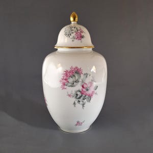 Vintage KPM Krister Germany Porcelain Vase with Lid – Pink Floral Motif, Gold Trim, Mid-Century Home Decor, Collectible in Perfect Condition