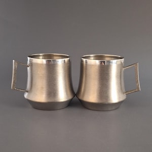 Vintage Swedish Pewter Cups, Pair, KTS Svenskt Tenn, 1982s, Handcrafted, 650ml, Eric Johansson Design, Scandinavian Metalwork, Rare find