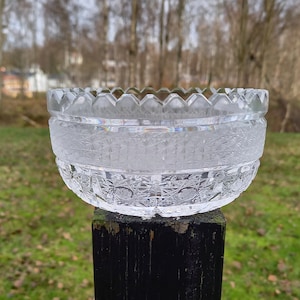 Vintage Hand-cut Crystal  Bowl,Art Deco Hand Cut Crystal Bowl,Scalloped Rim Centerpiece Bowl, Bowl Collection  Handcut Lead Crystal