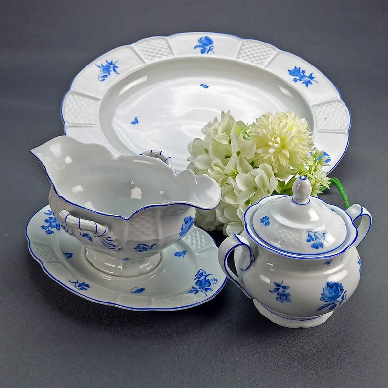 Vintage Rosenthal Bavaria Porcelain Dinner Set, Blue Floral, Weimar Era ...